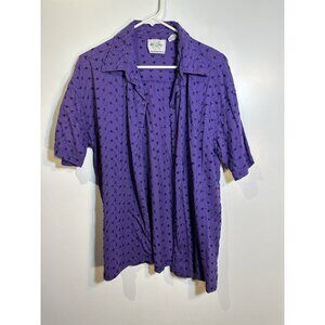 just class womens short sleeve purple button down collared shirt size medium